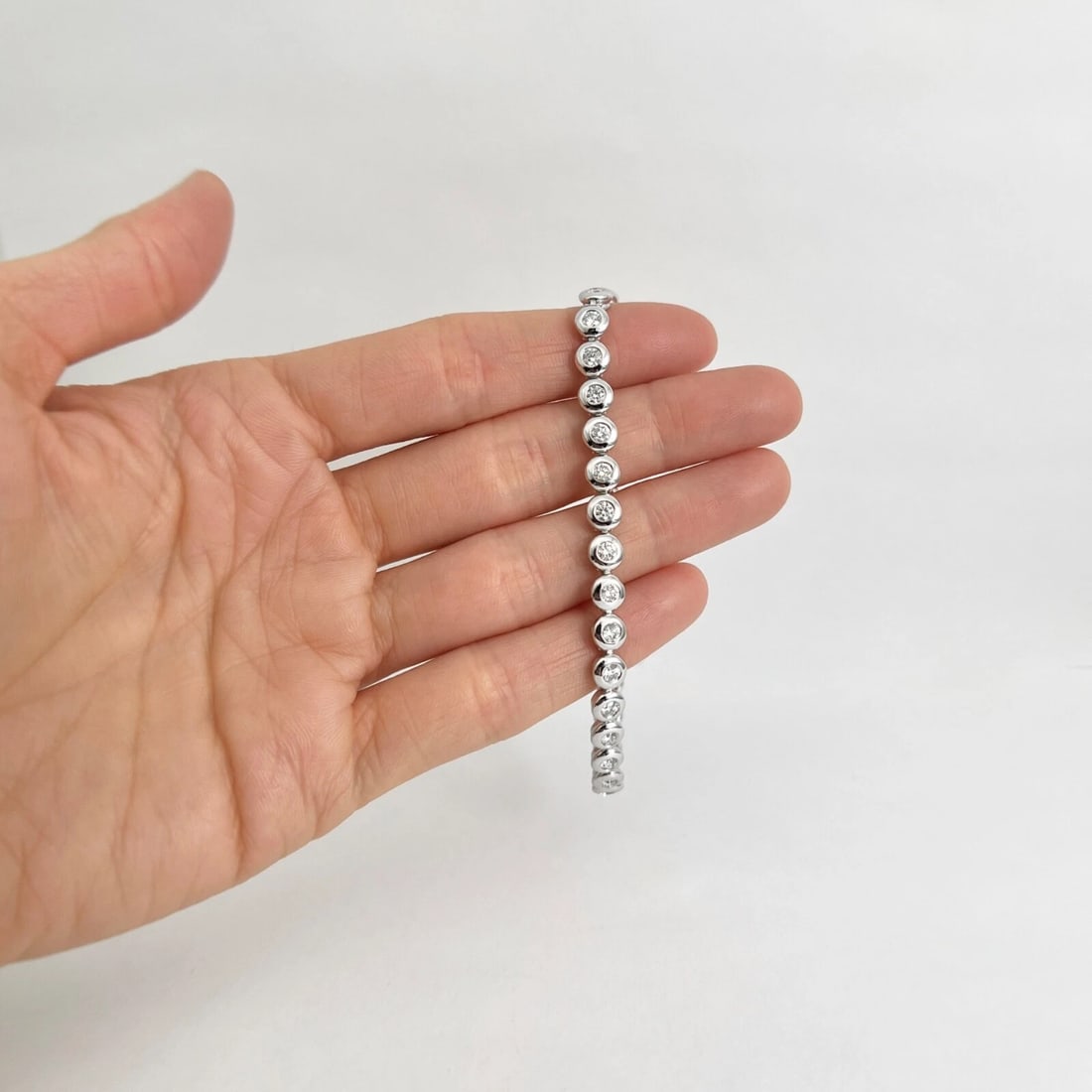 Round Bezel Set Diamond Tennis Bracelet 14K White Gold, 7.25 Inches, 2.65 CTW - 5