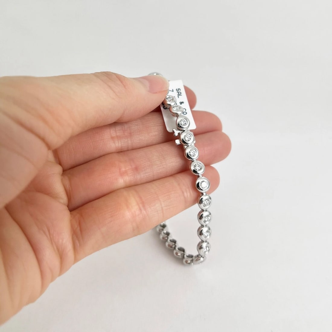 Round Bezel Set Diamond Tennis Bracelet 14K White Gold, 7.25 Inches, 2.65 CTW - 6