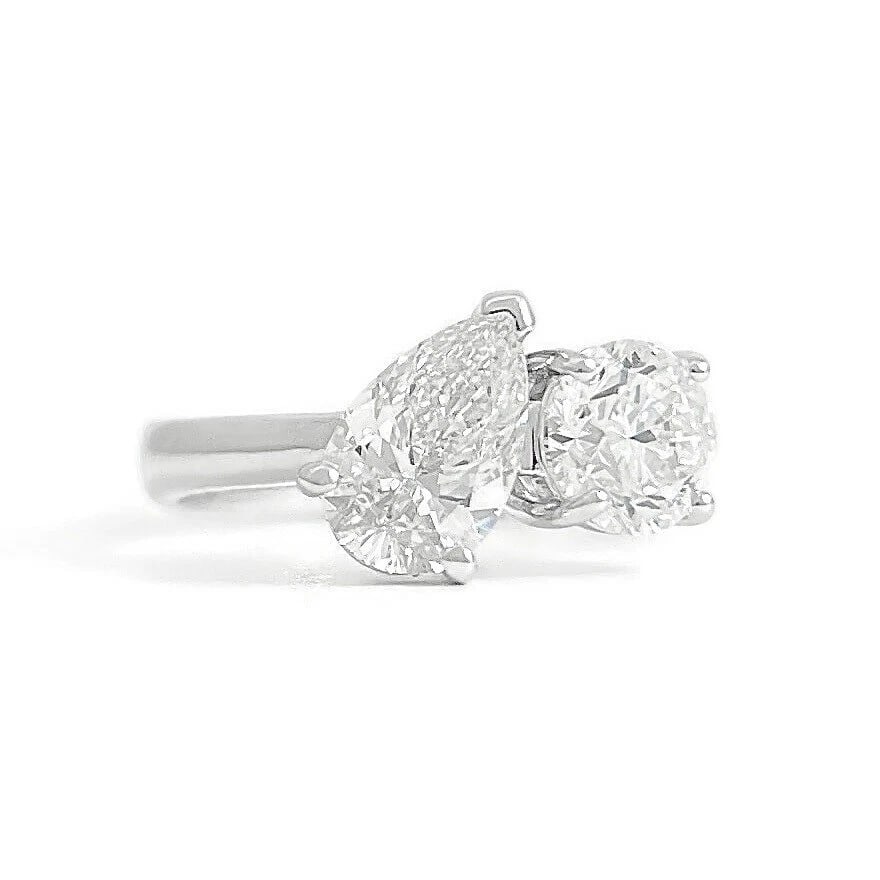 GIA 2-Stone Toi Et Moi Pear Round Diamond Engagement Ring 18K White Gold 1.70 TW (1 of 7)