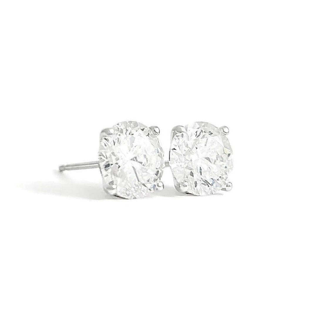 Round Diamond Stud Earrings 14K White Gold 4-Prong Martini, 3.02 CTW: Round Diamond Stud Earrings 14K White Gold 4-Prong Martini, 3.02 CTW These are beautiful earrings! Please let us know if you have any questions. Diamonds: 2 round brilliant cuts, 3.02 ctw, E, I1-I2,