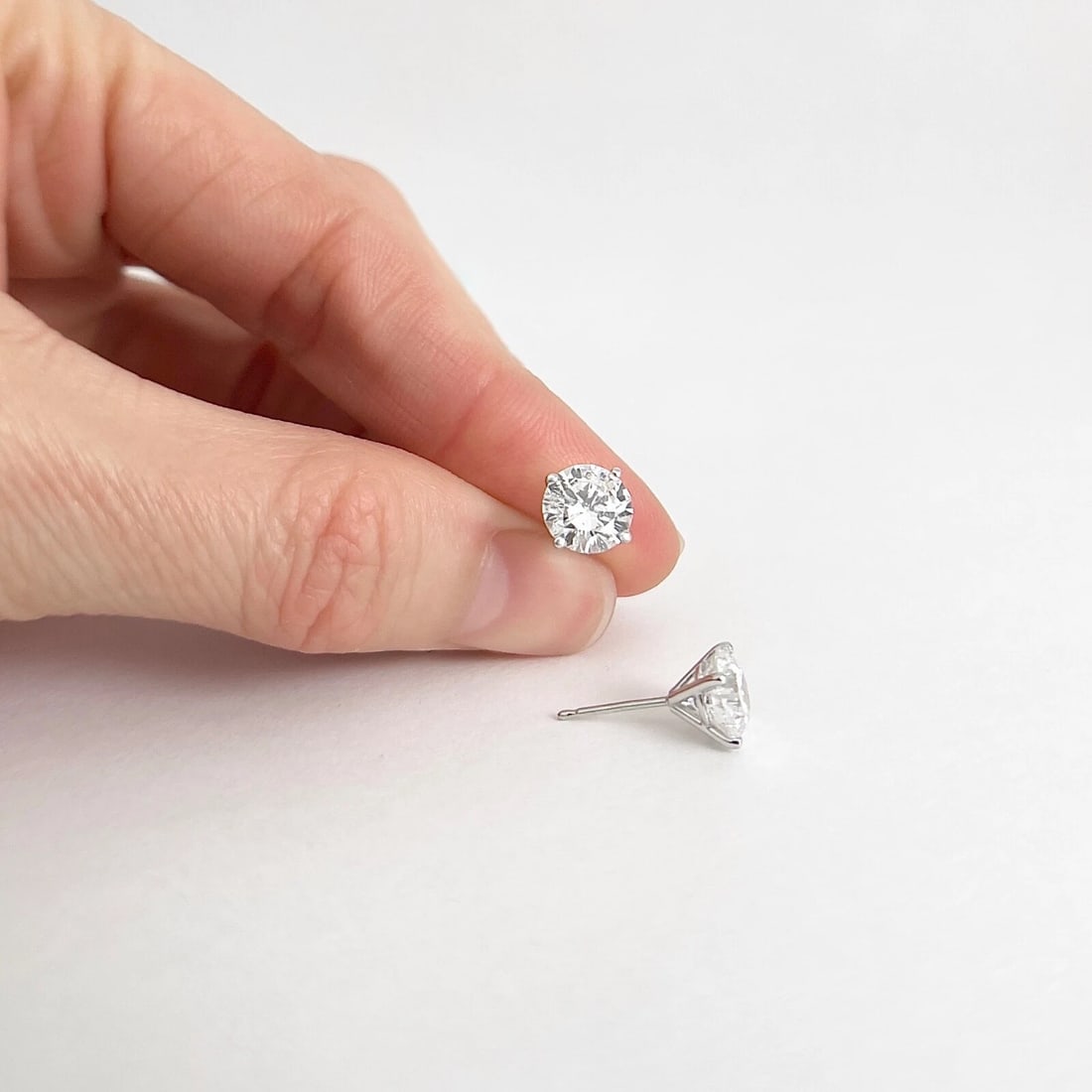 Round Diamond Stud Earrings 14K White Gold 4-Prong Martini, 3.02 CTW - 3