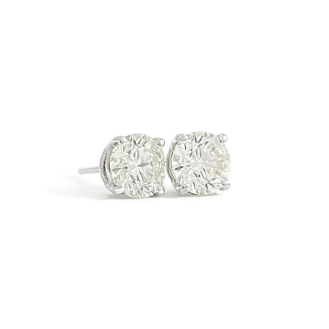 Round Diamond Stud Earrings 14K White Gold 4-Prong Basket, 1.71 CTW: Round Diamond Stud Earrings 14K White Gold 4-Prong Basket, 1.71 CTW These are beautiful earrings! Please let us know if you have any questions. Diamonds: 2 round brilliant cuts, 1.71 ctw, M-N,