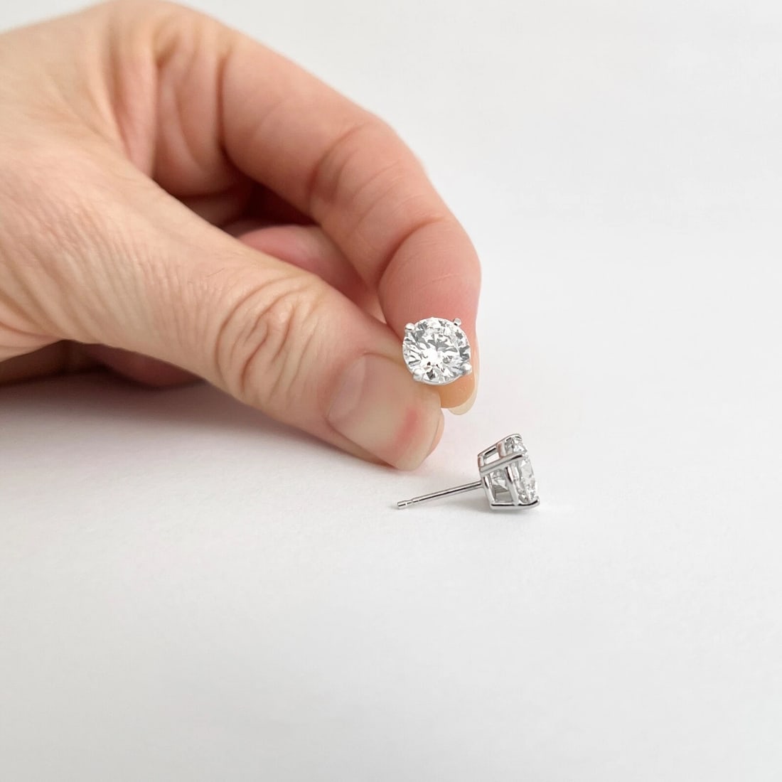 GIA Round Diamond Stud Earrings 14K White Gold 4-Prong Basket, 3.01 CTW - 2