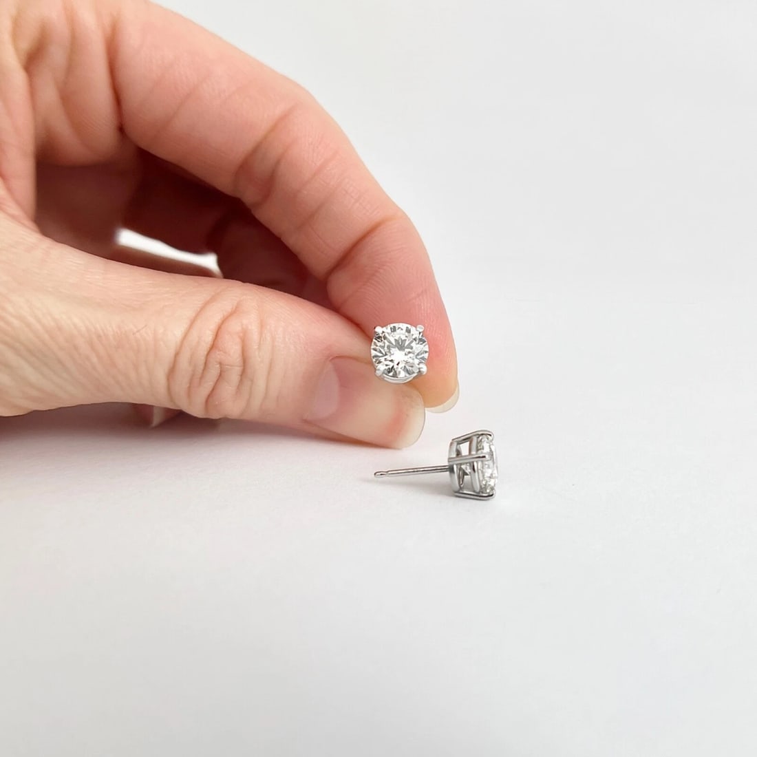 Round Diamond Stud Earrings 14K White Gold 4-Prong Basket, 2.40 CTW - 4