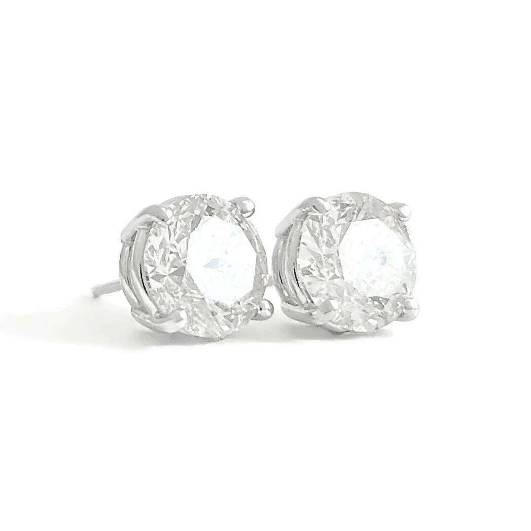 Round Diamond Stud Earrings 14K White Gold 4-Prong Basket, 4.01 CTW (1 of 4)