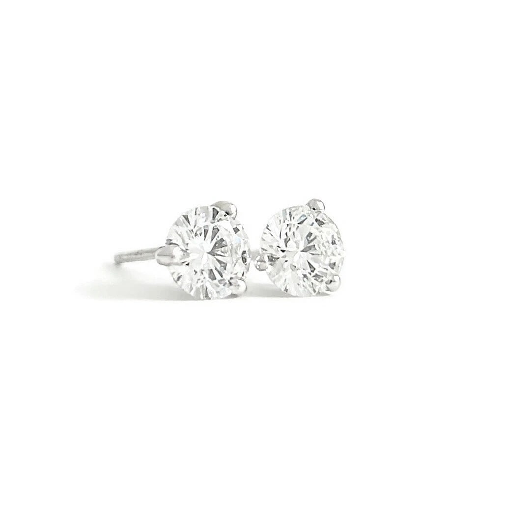 Round Diamond Stud Earrings 14K White Gold 3-Prong Martini, 1.05 CTW: Round Diamond Stud Earrings 14K White Gold 3-Prong Martini, 1.05 CTW These are lovely earrings! Please let us know if you have any questions. Diamonds: 2 round brilliant cuts, 1.05 ctw, F-G, SI1-SI2