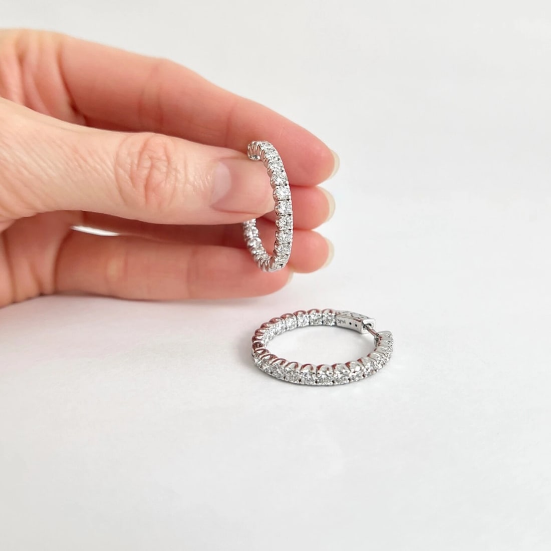 Inside-Out Diamond Hoop Earrings 14K White Gold, 1 Inch, 3.42 CTW - 3