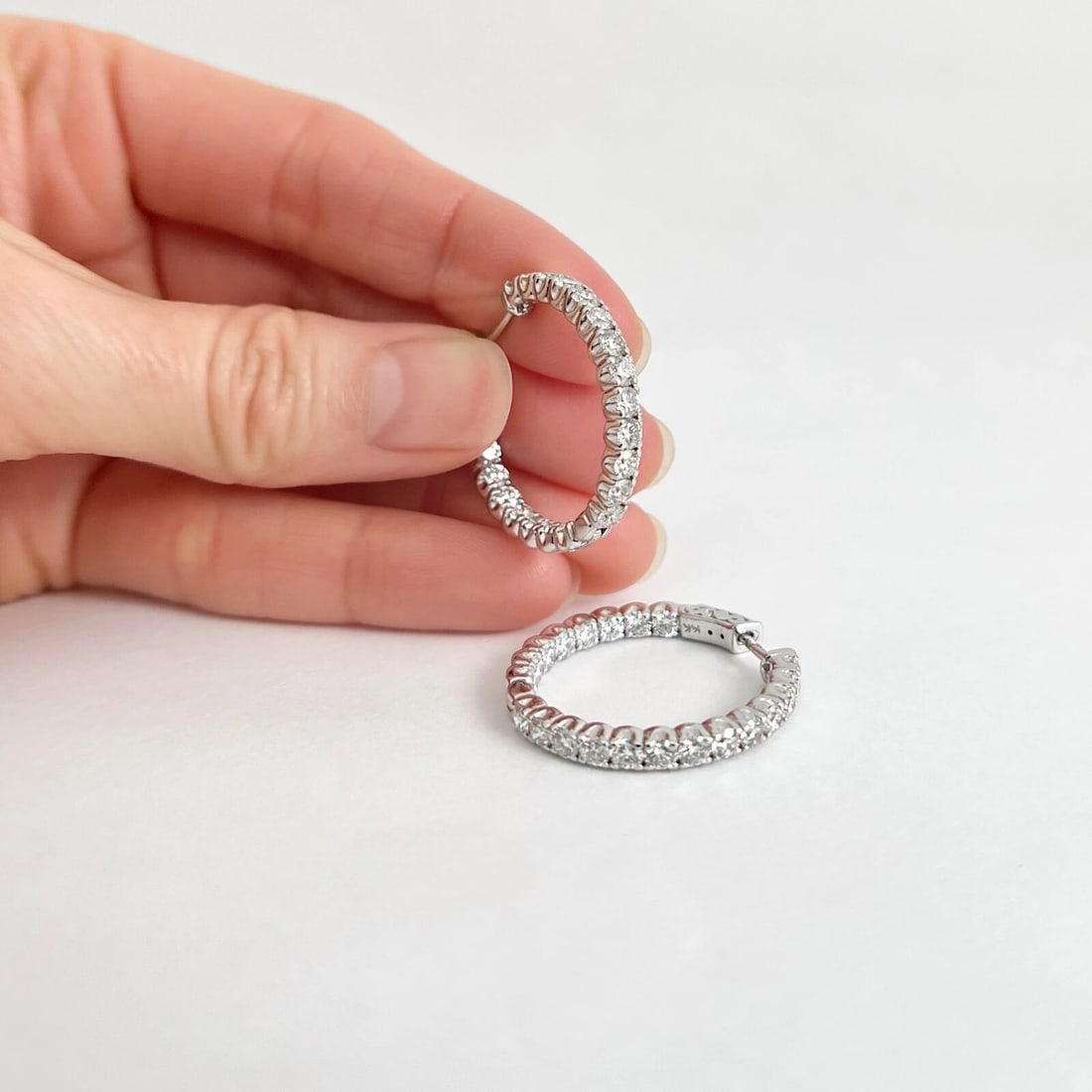 Inside-Out Diamond Hoop Earrings 14K White Gold, 1 Inch, 3.42 CTW - 4