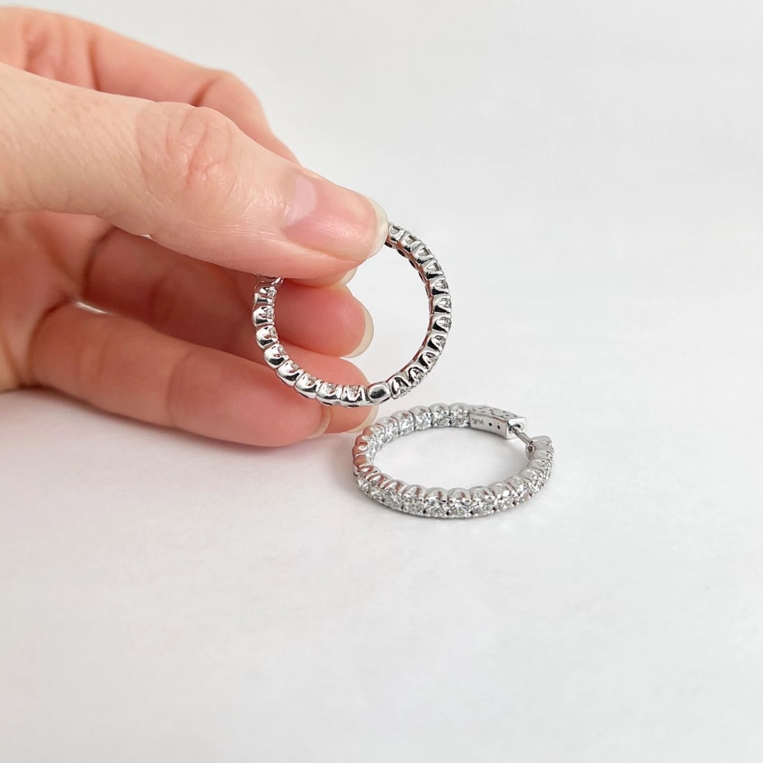 Inside-Out Diamond Hoop Earrings 14K White Gold, 1 Inch, 3.42 CTW - 5