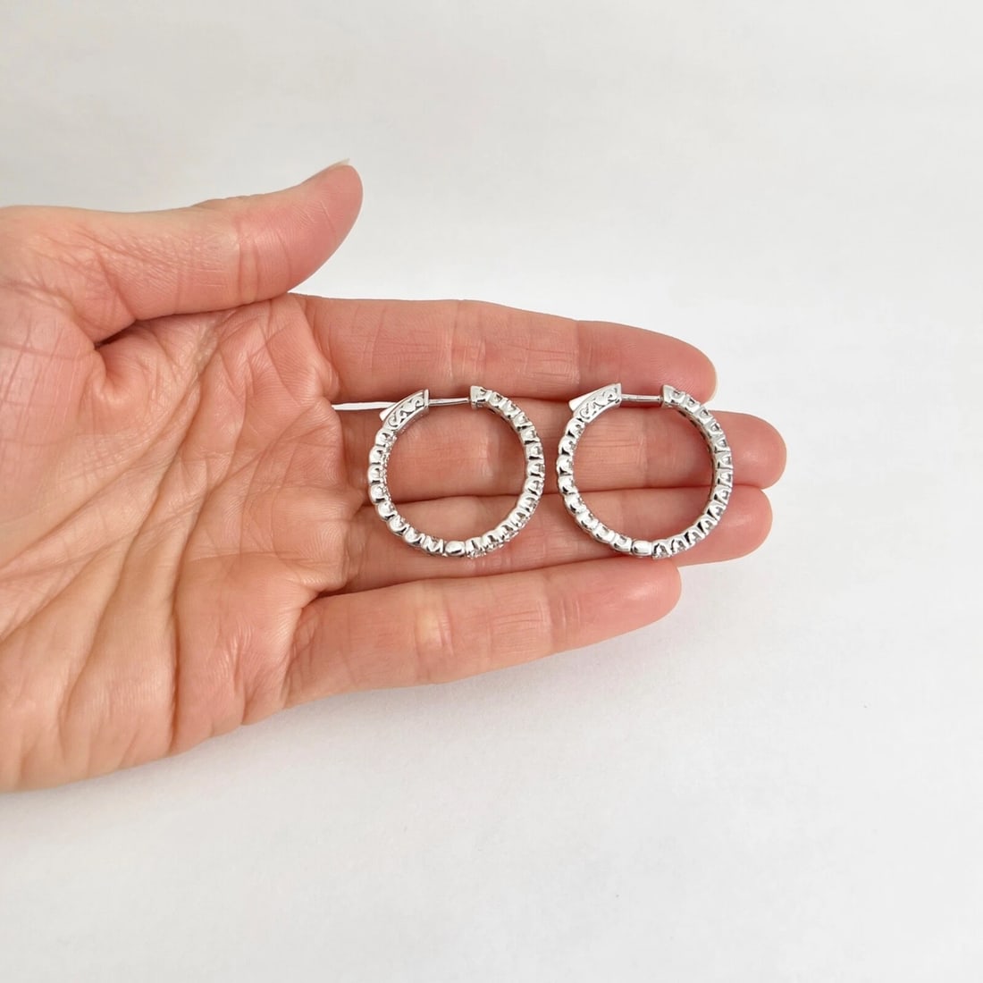 Inside-Out Diamond Hoop Earrings 14K White Gold, 1 Inch, 3.42 CTW - 6