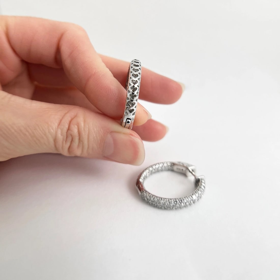 Pave Diamond Inside-Out Hoop Earrings 14K White Gold, 1 Inch, 2.65 CTW - 5
