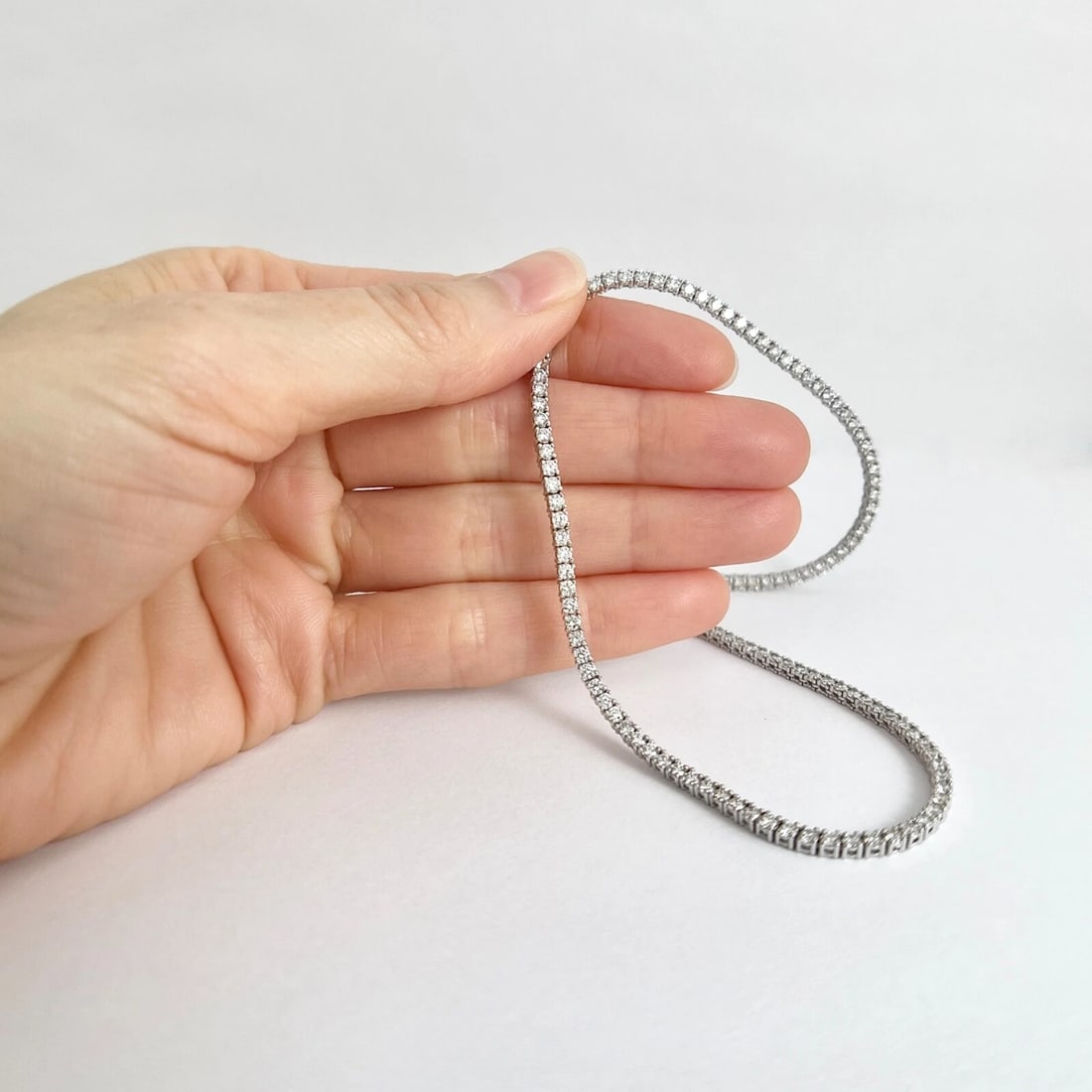 Round Diamond Tennis Necklace 14K White Gold, 16 Inches, 6.03 CTW - 2