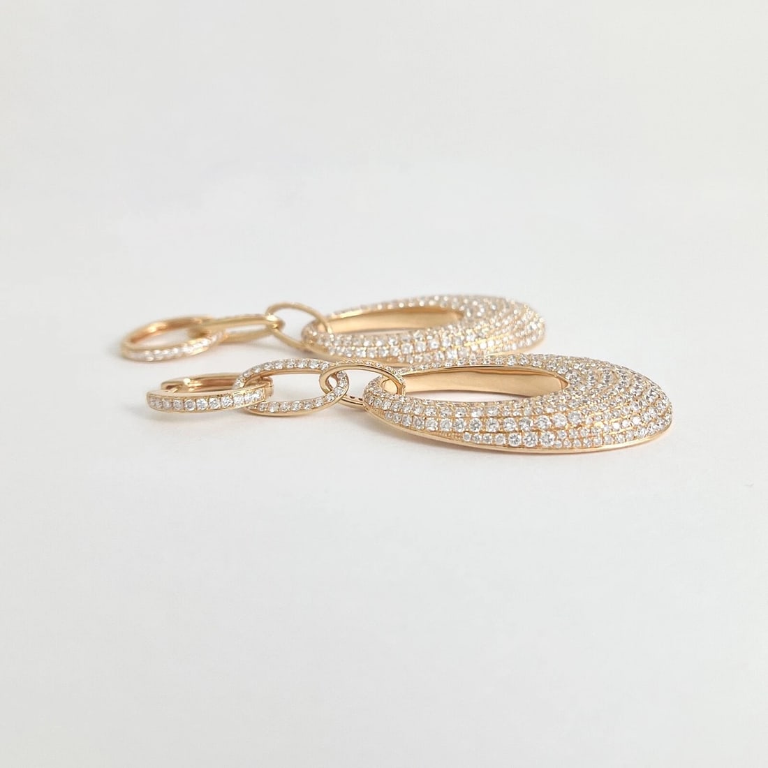 Pave Diamond Hanging Oval Dangle Drop Earrings 18K Pink Rose Gold 7.52 CTW - 9