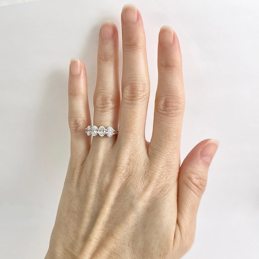 GIA 4-Stone Oval Diamond Wedding Band Anniversary Ring 14K White Gold, 1.67CTW - 3
