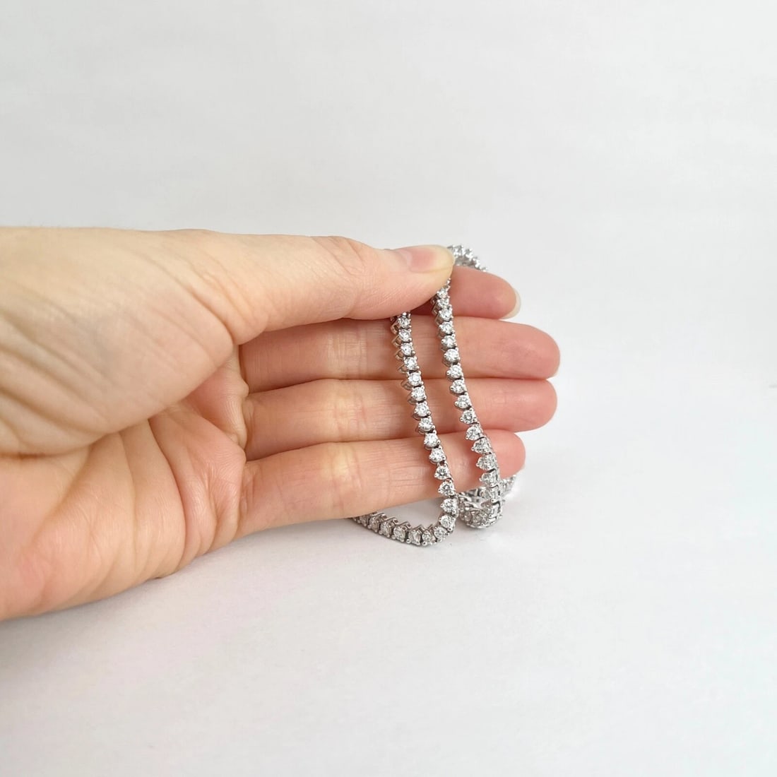 Round Diamond 3-Prong Tennis Necklace 14K White Gold, 17 Inches, 9.55 CTW - 4