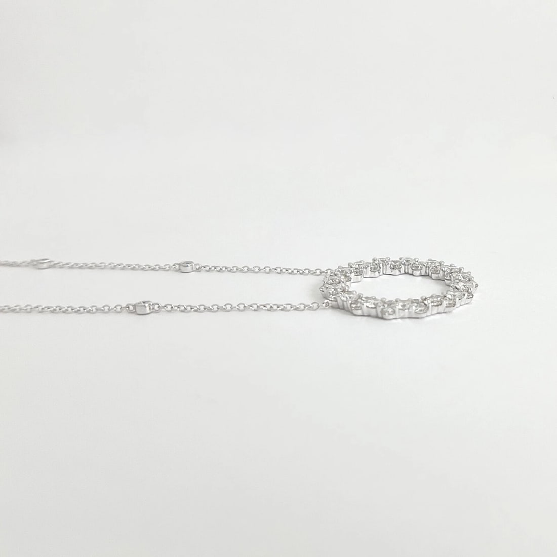 Cluster Diamond Circle of Life Pendant Station Necklace 14K White Gold, 2.77 CTW - 6