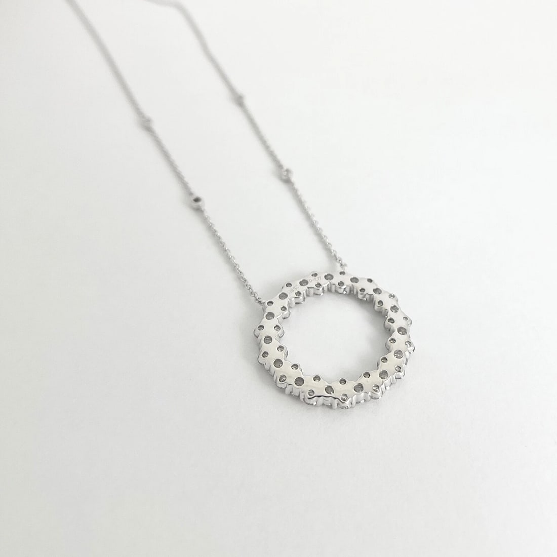 Cluster Diamond Circle of Life Pendant Station Necklace 14K White Gold, 2.77 CTW - 7