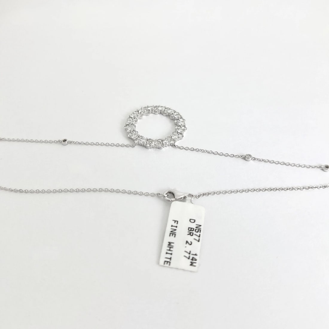 Cluster Diamond Circle of Life Pendant Station Necklace 14K White Gold, 2.77 CTW - 8