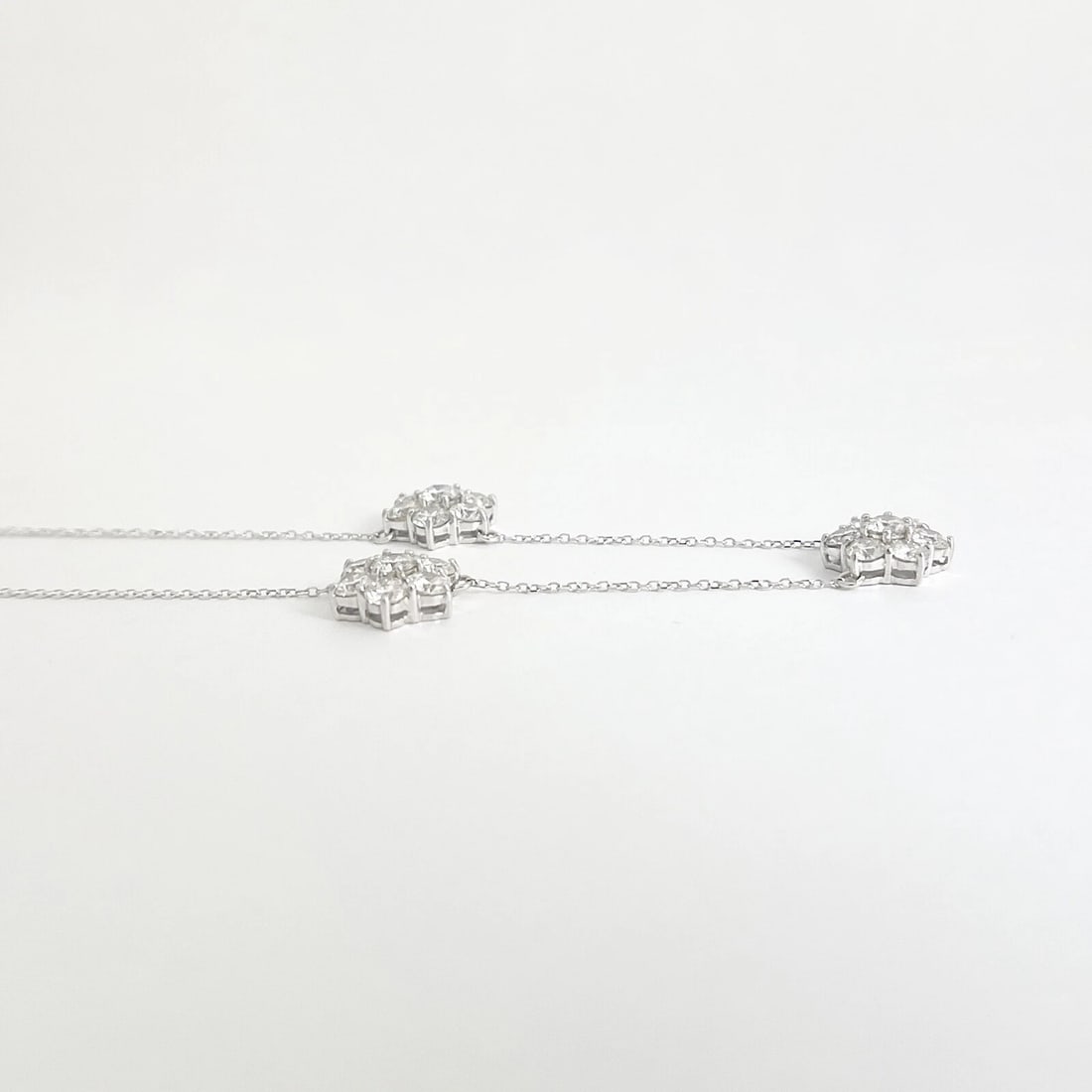 Flower Diamond Cluster Station Necklace 14K White Gold, 3.20 CTW - 5