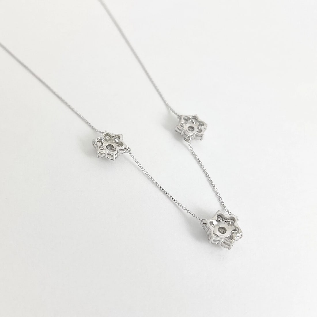 Flower Diamond Cluster Station Necklace 14K White Gold, 3.20 CTW - 6