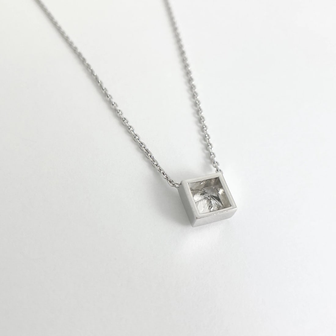 GIA Princess Cut Diamond Bezel Set Pendant Necklace 14K White Gold 3.00 CT - 6