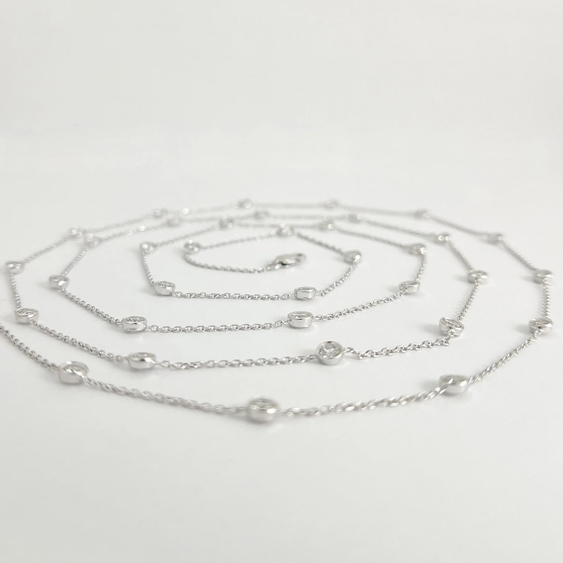 Long Diamond Bezel Station Necklace 14K White Gold, 36.5 Inches, 4.50 CTW - 7