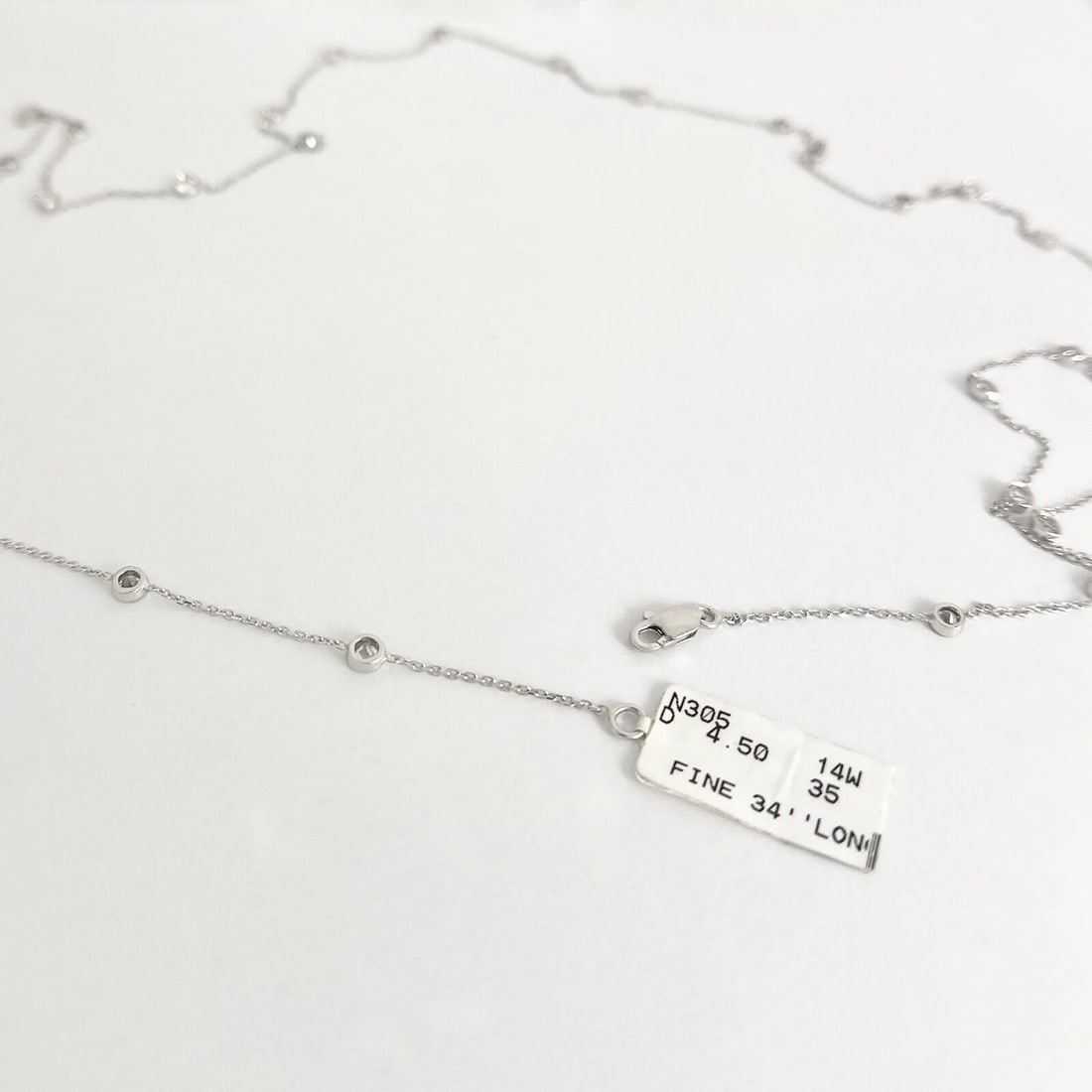 Long Diamond Bezel Station Necklace 14K White Gold, 36.5 Inches, 4.50 CTW - 9