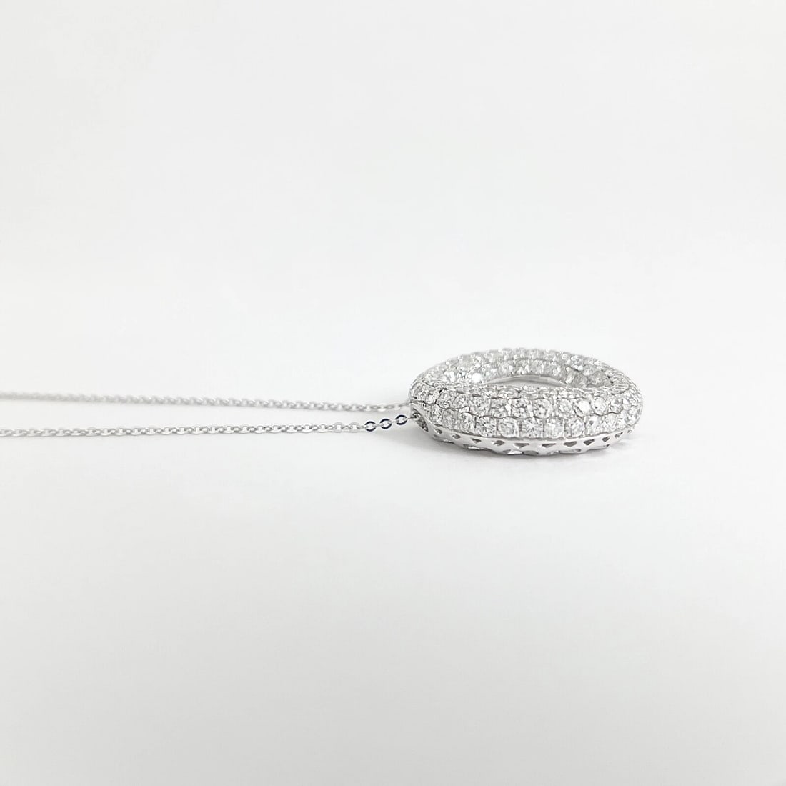 Pave Diamond Open Puff Circle Pendant Necklace 18K 14K White Gold, 3.34 CTW - 5