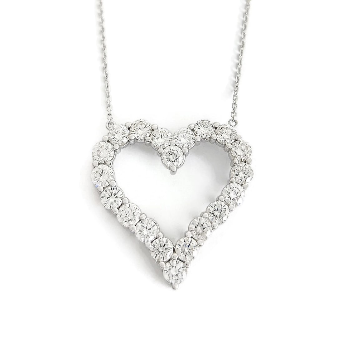 Large Open Diamond Heart Pendant Necklace 14K White Gold 4.92 CTW (1 of 7)