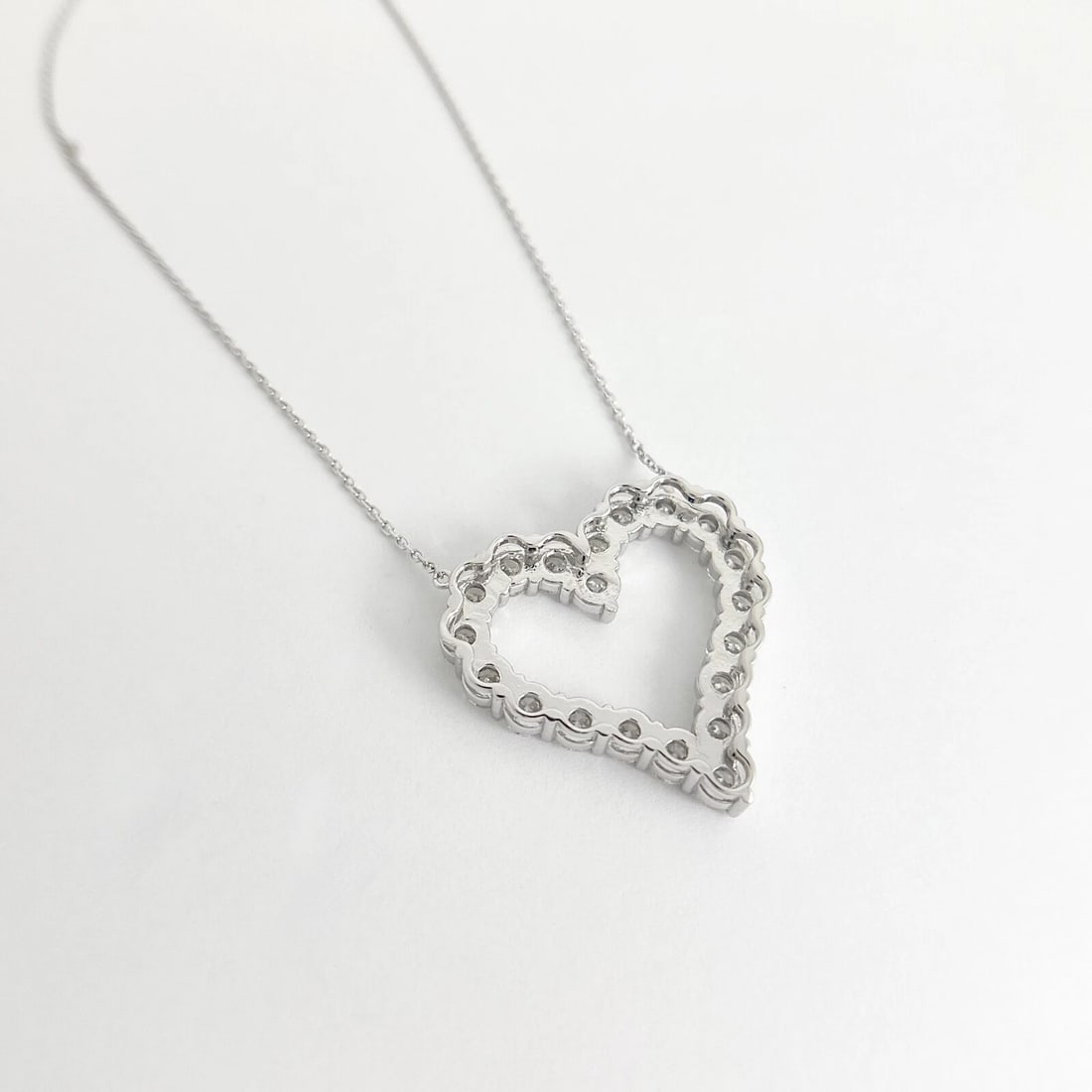 Large Open Diamond Heart Pendant Necklace 14K White Gold 4.92 CTW - 6