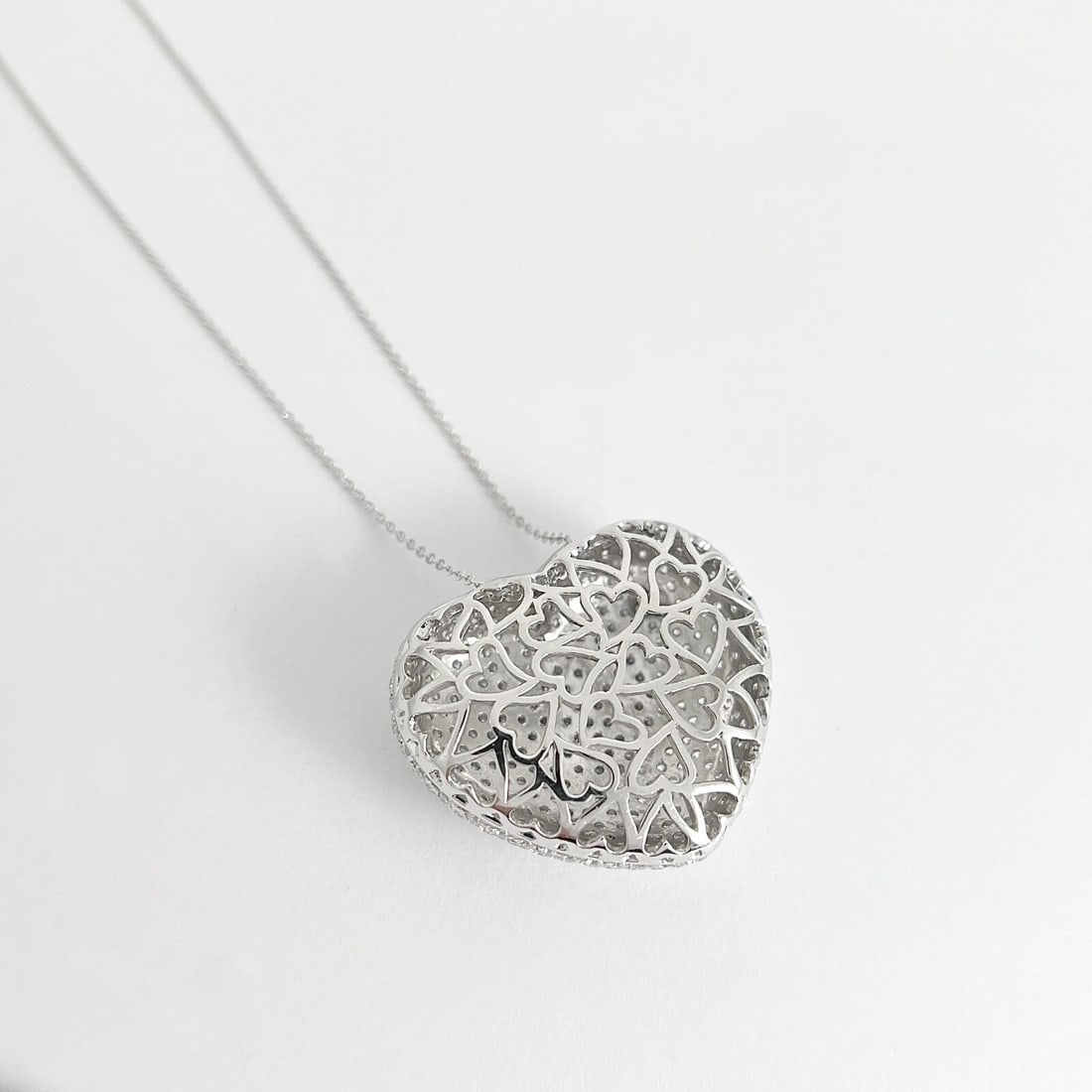 Italian Big Pave Diamond Puff Heart Pendant Necklace 18K 14K White Gold 6.27 CTW - 6