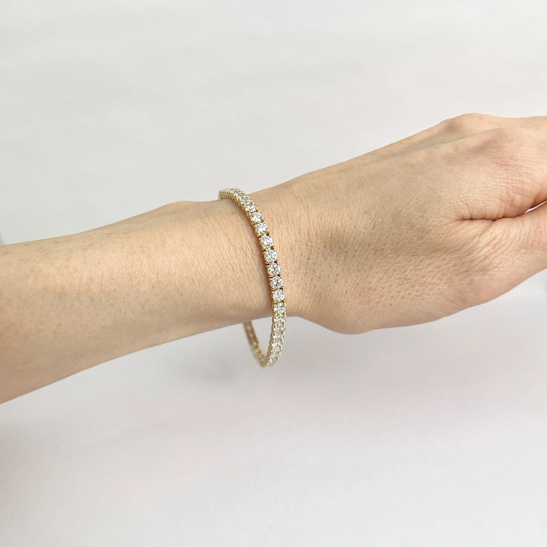 Round Diamond Tennis Bracelet 14K Yellow Gold, 7 Inches, 6.59 CTW - 4