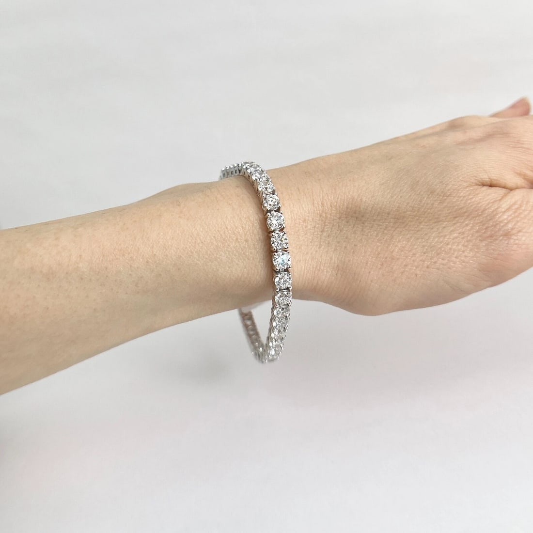 Round Diamond Tennis Bracelet 14K White Gold, 7 Inches, 12.19 CTW - 4