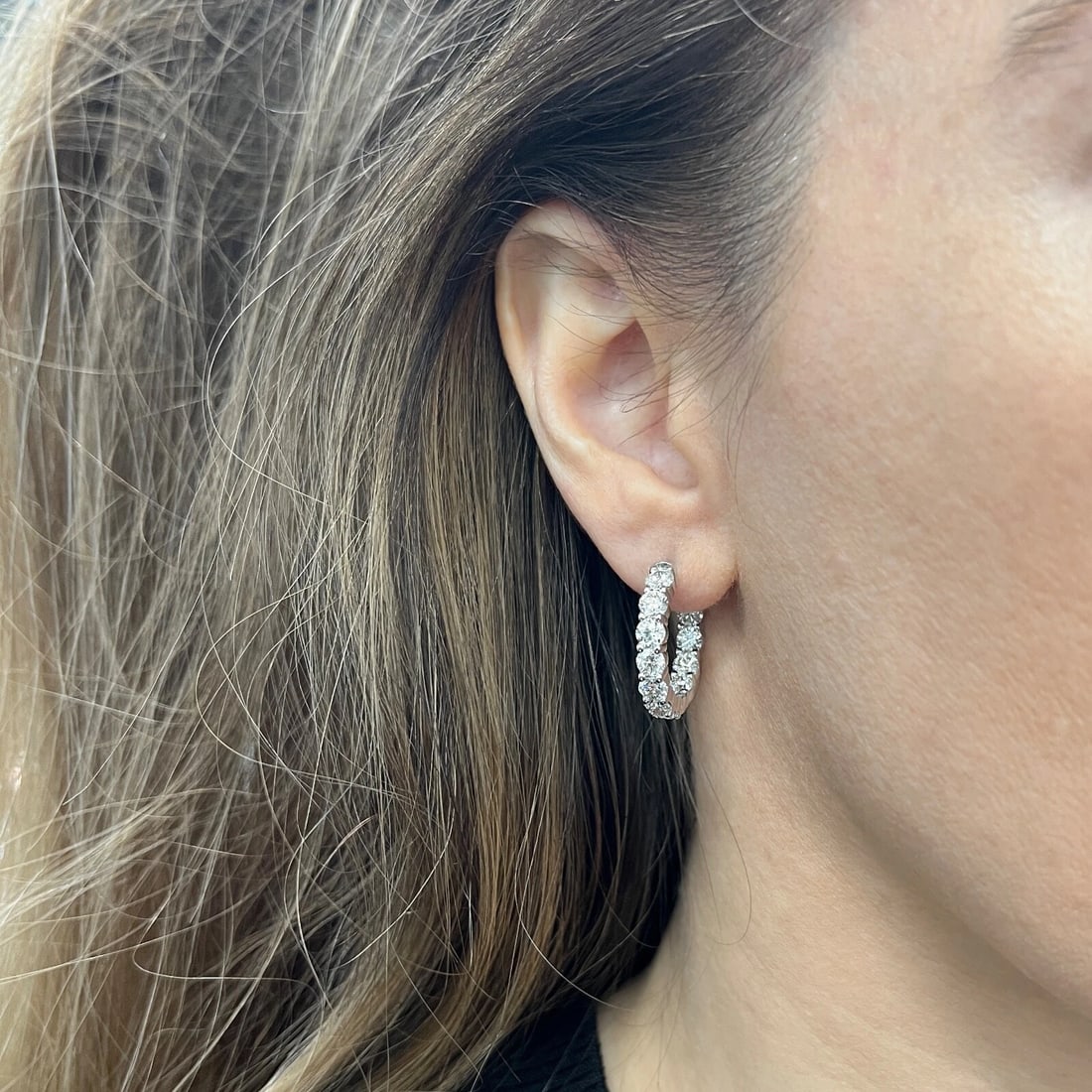 Inside-Out Diamond Hoop Earrings 14K White Gold 5.91 CTW - 2
