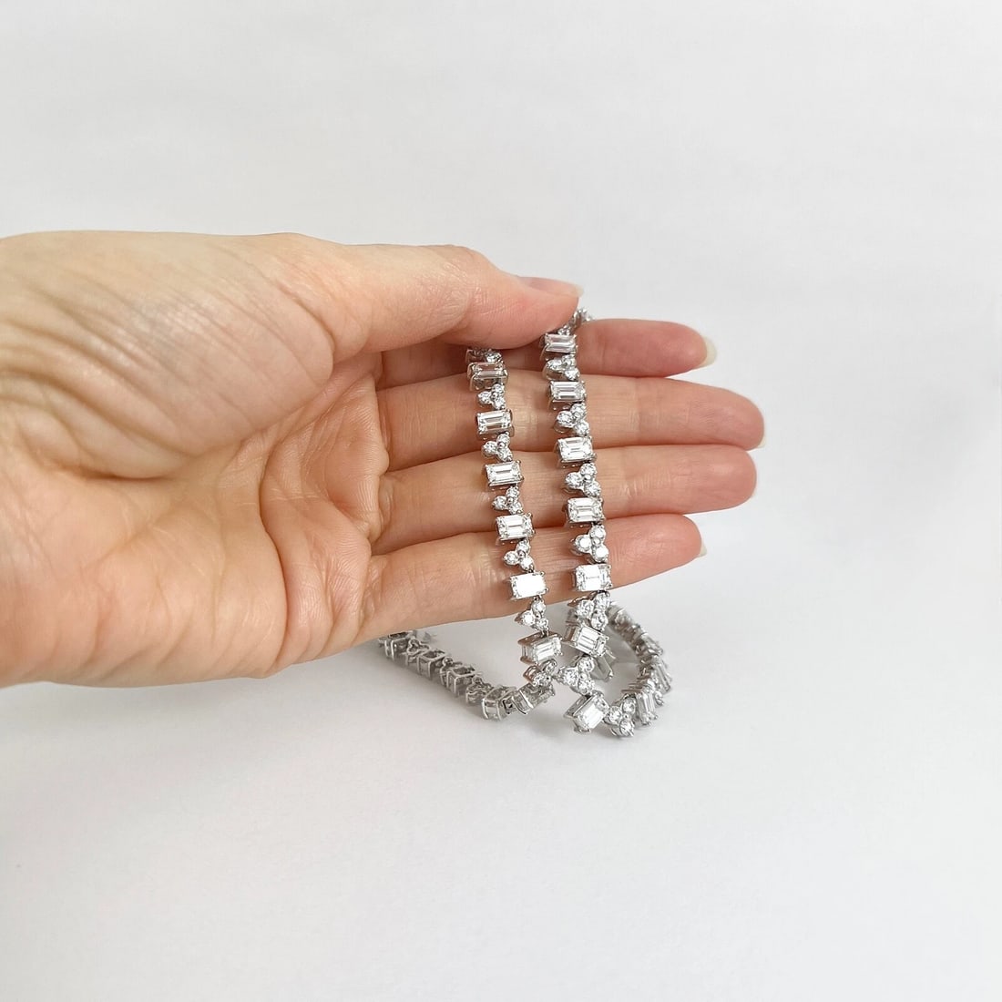 Emerald Cut Diamond Cluster Tennis Statement Necklace Platinum, 30.30 CTW - 2