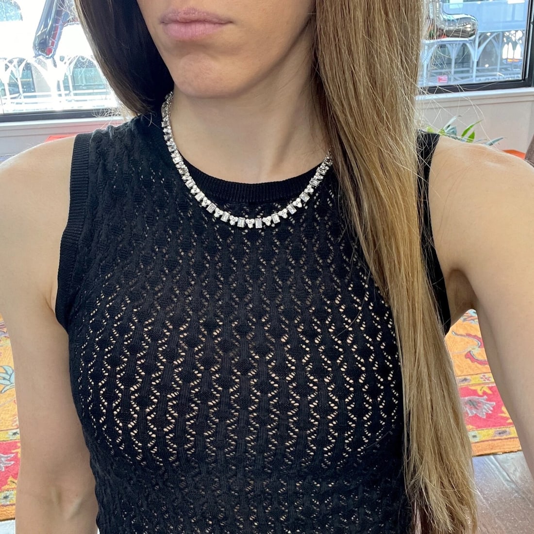 Emerald Cut Diamond Cluster Tennis Statement Necklace Platinum, 30.30 CTW - 3