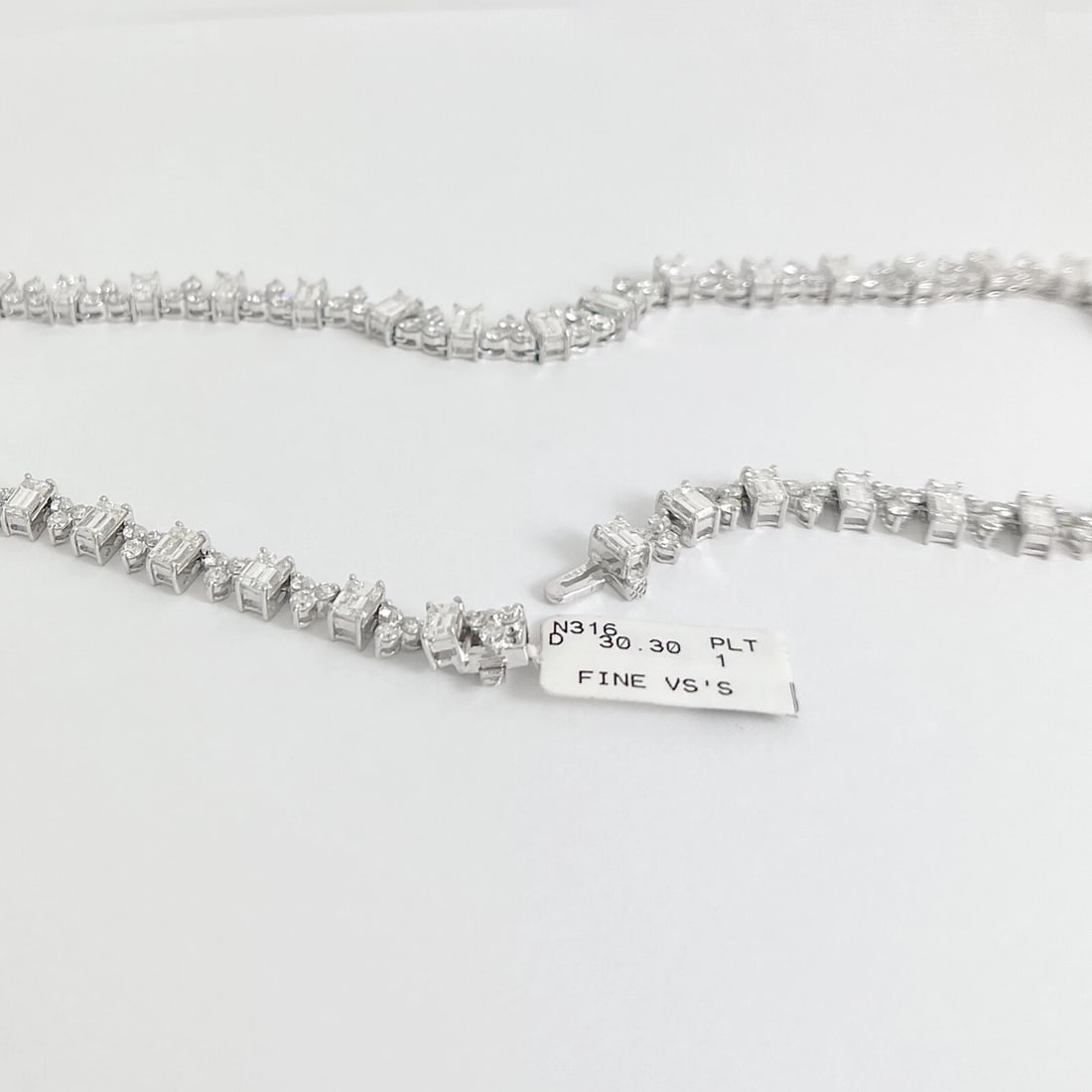 Emerald Cut Diamond Cluster Tennis Statement Necklace Platinum, 30.30 CTW - 6