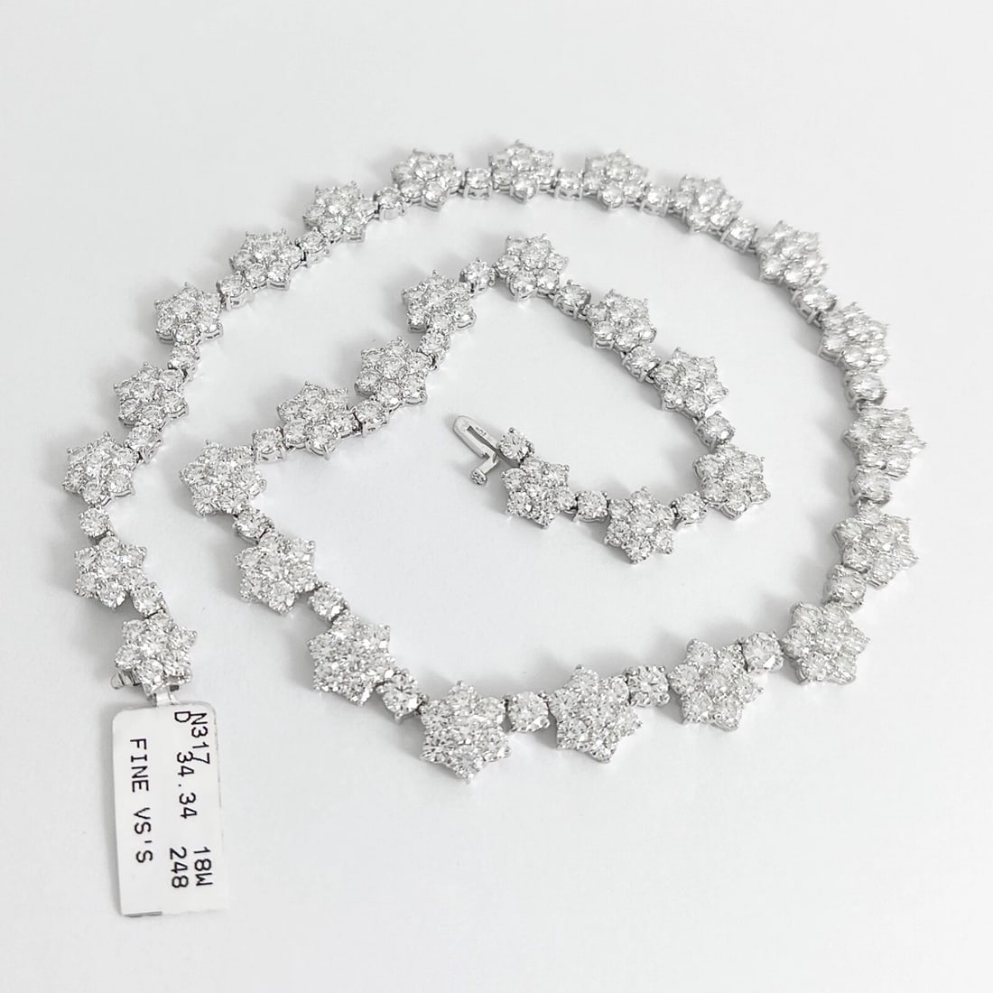 Cluster Diamond Flower Tennis Statement Necklace 18K White Gold, 34.34 CTW - 5