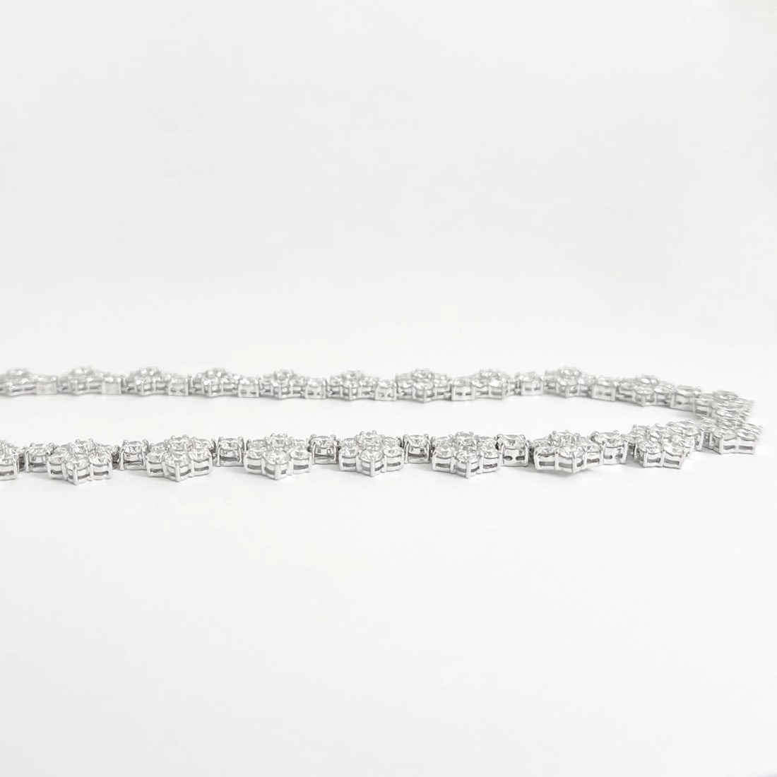 Cluster Diamond Flower Tennis Statement Necklace 18K White Gold, 34.34 CTW - 6