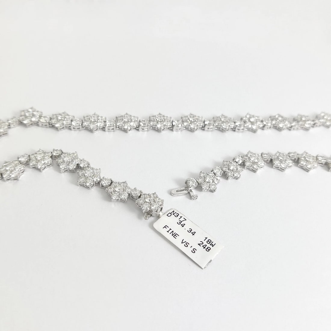 Cluster Diamond Flower Tennis Statement Necklace 18K White Gold, 34.34 CTW - 7