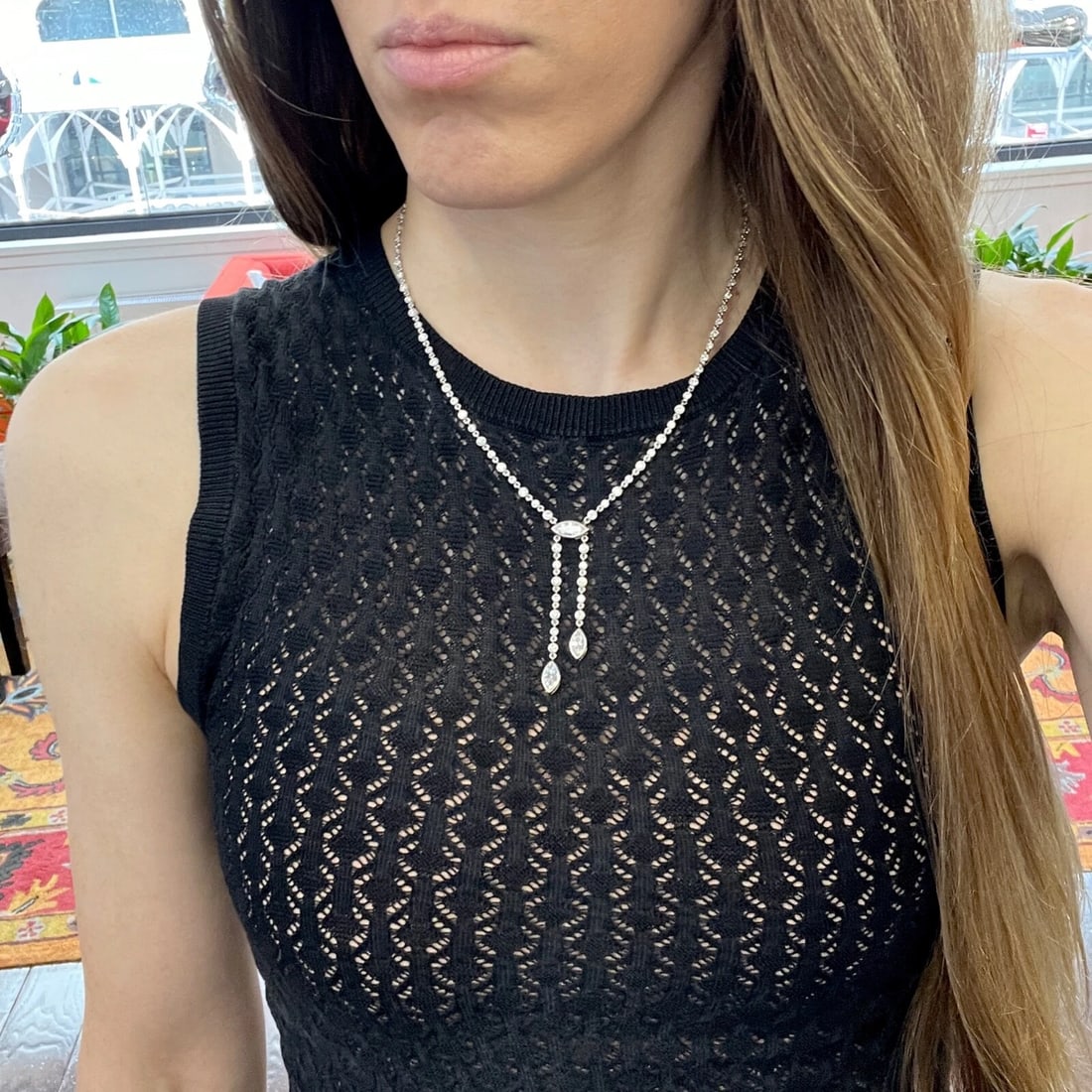 Marquise Diamond Pendant Lariat Y-Drop Necklace 18K White Gold, 5.67 CTW - 4