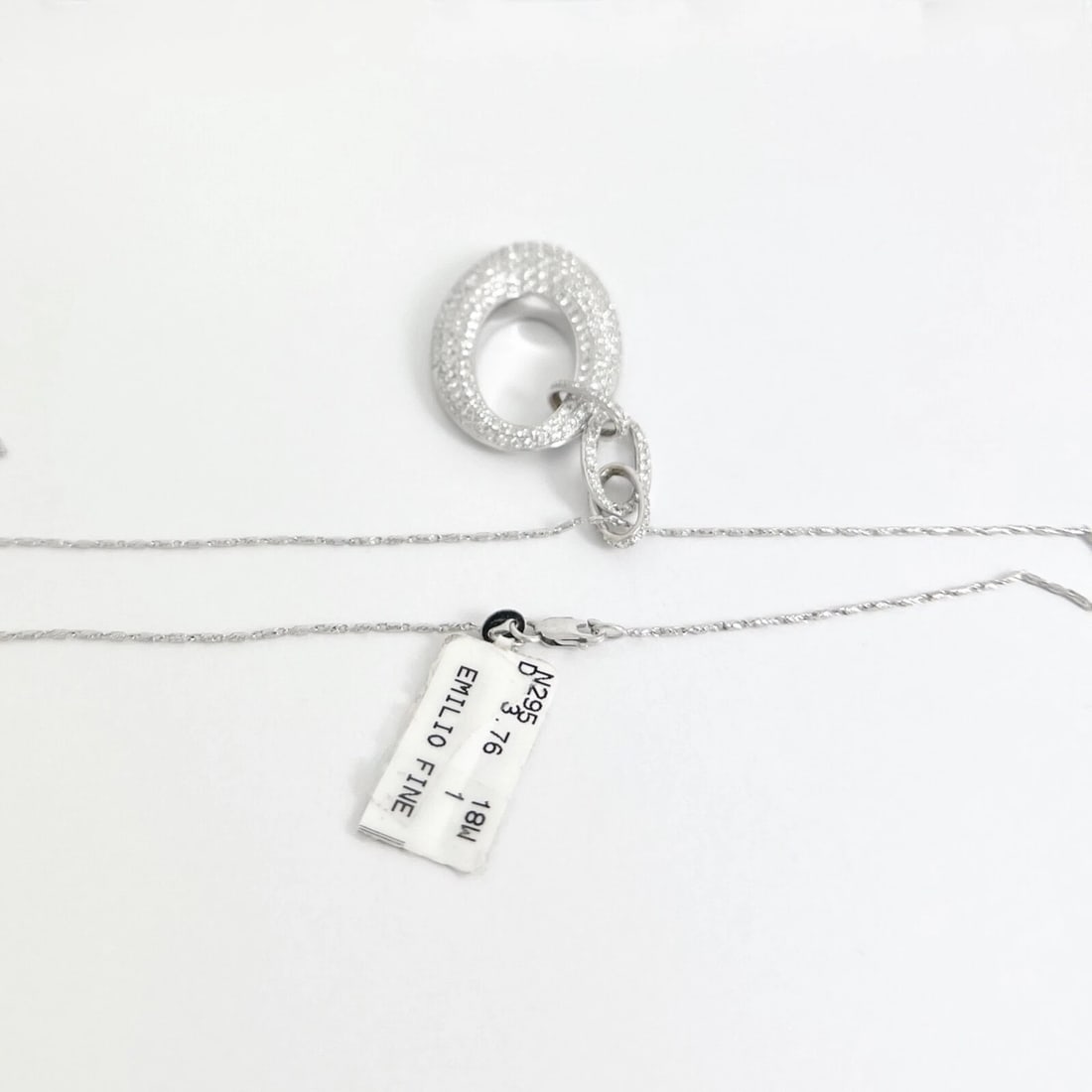 Hanging Oval Pave Diamond Pendant Necklace 18K White Gold, 3.76 CTW - 6
