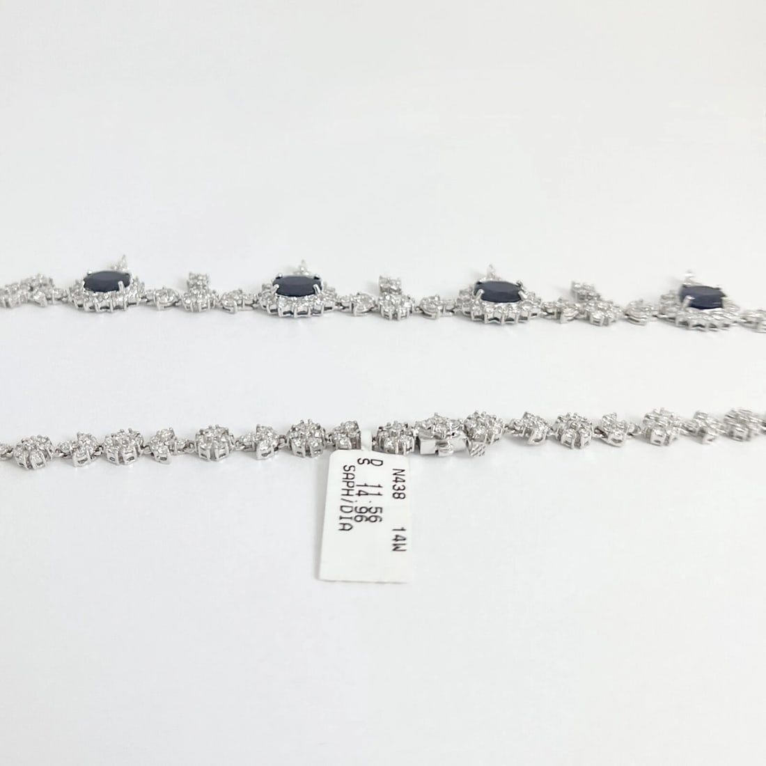 Oval Blue Sapphire Diamond Halo Festoon Fancy Necklace 18K White Gold, 26.52 CTW - 8