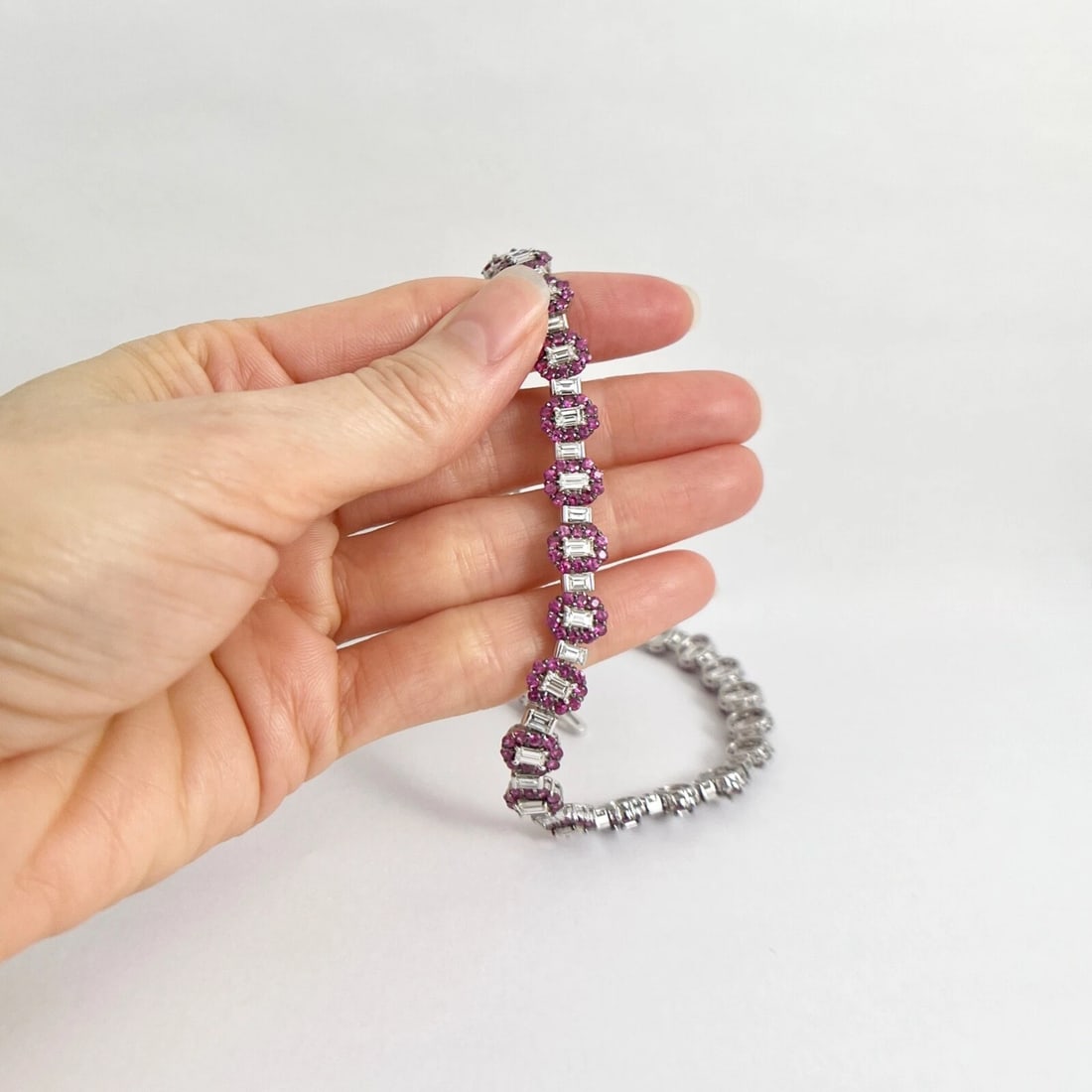 Pink Tourmaline Emerald Cut Diamond Halo Fancy Necklace 18K White Gold 26.98 CTW - 2
