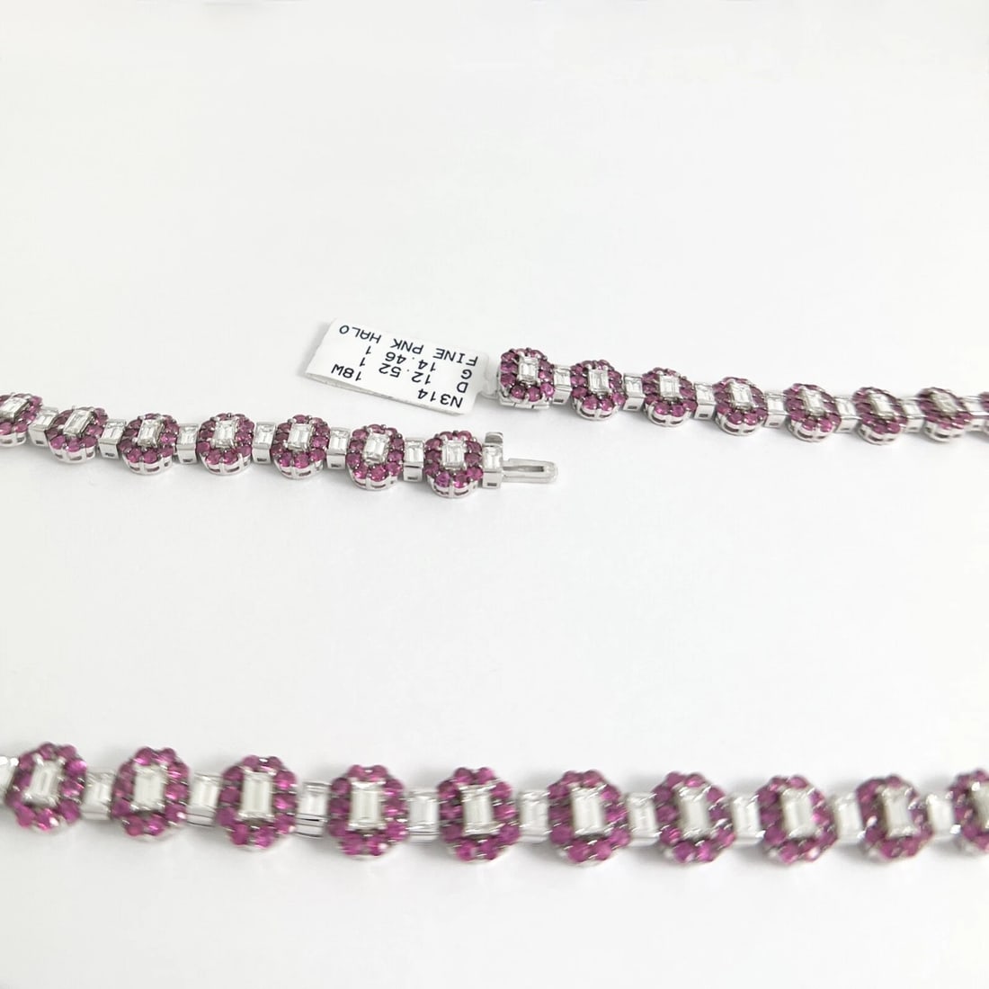 Pink Tourmaline Emerald Cut Diamond Halo Fancy Necklace 18K White Gold 26.98 CTW - 6