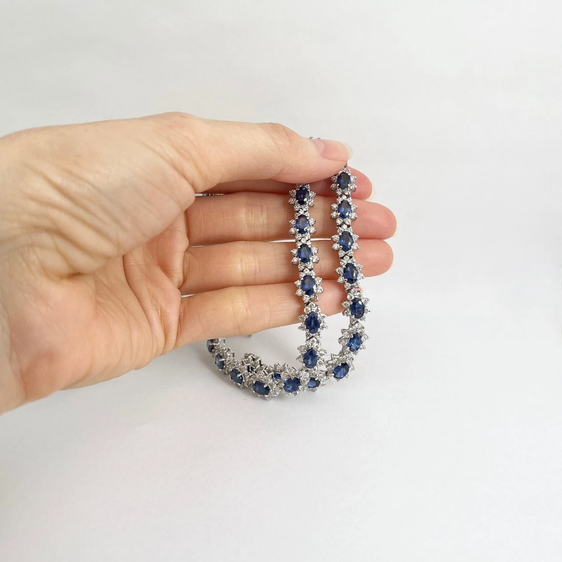 Sapphire Diamond Halo Gemstone Fancy Strand Necklace 18K White Gold 36.77 CTW - 4
