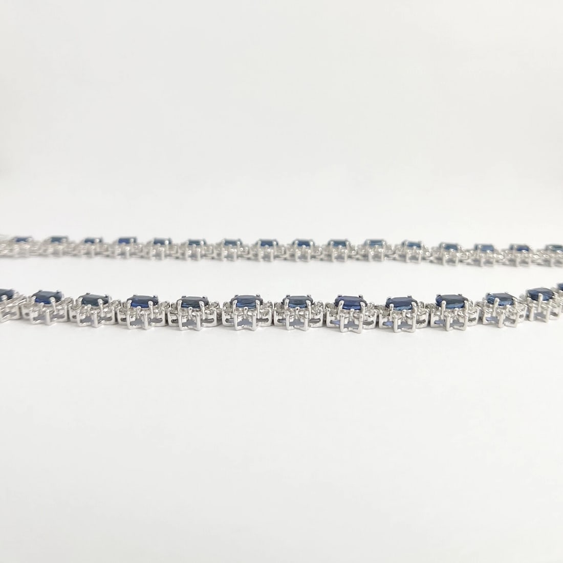 Sapphire Diamond Halo Gemstone Fancy Strand Necklace 18K White Gold 36.77 CTW - 5