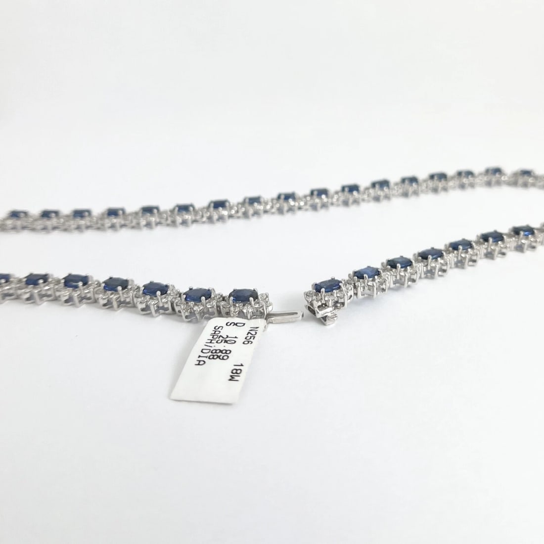 Sapphire Diamond Halo Gemstone Fancy Strand Necklace 18K White Gold 36.77 CTW - 6