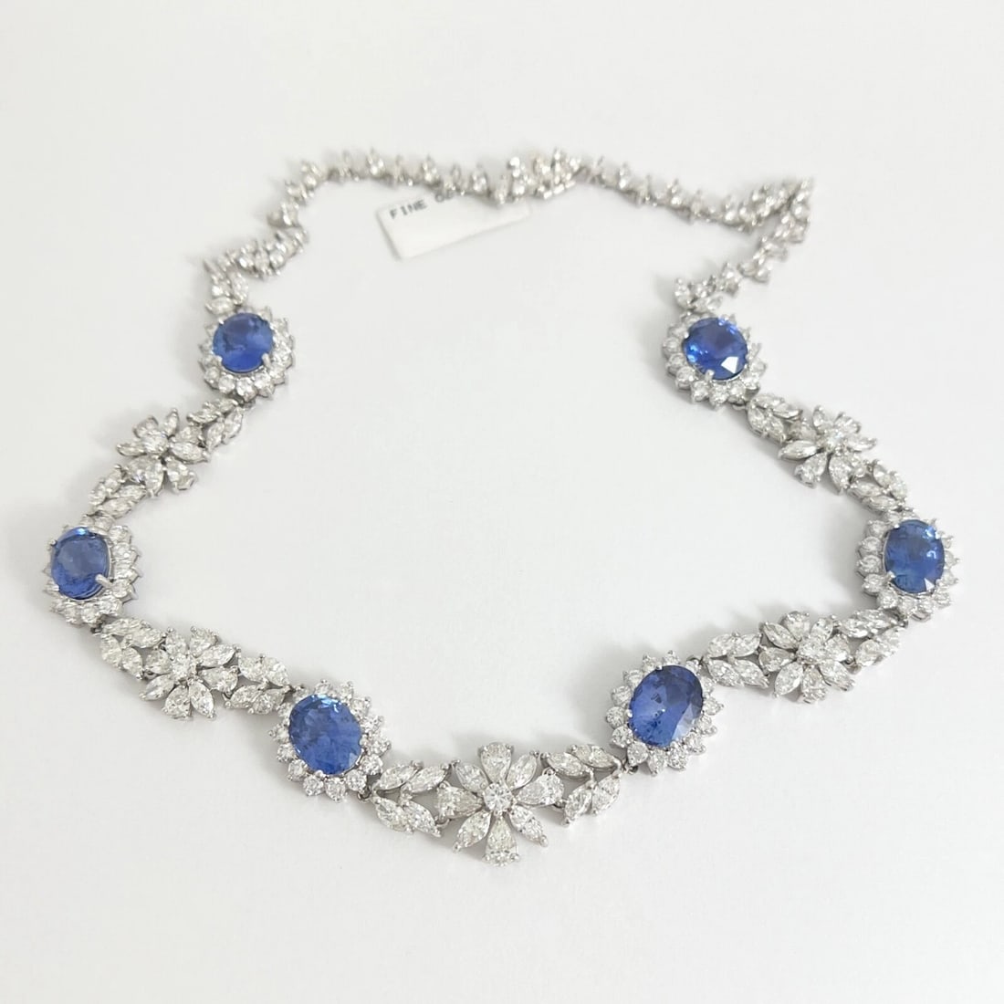 Sapphire Diamond Flower Halo Gemstone Fancy Necklace Platinum 49.71 CTW - 6