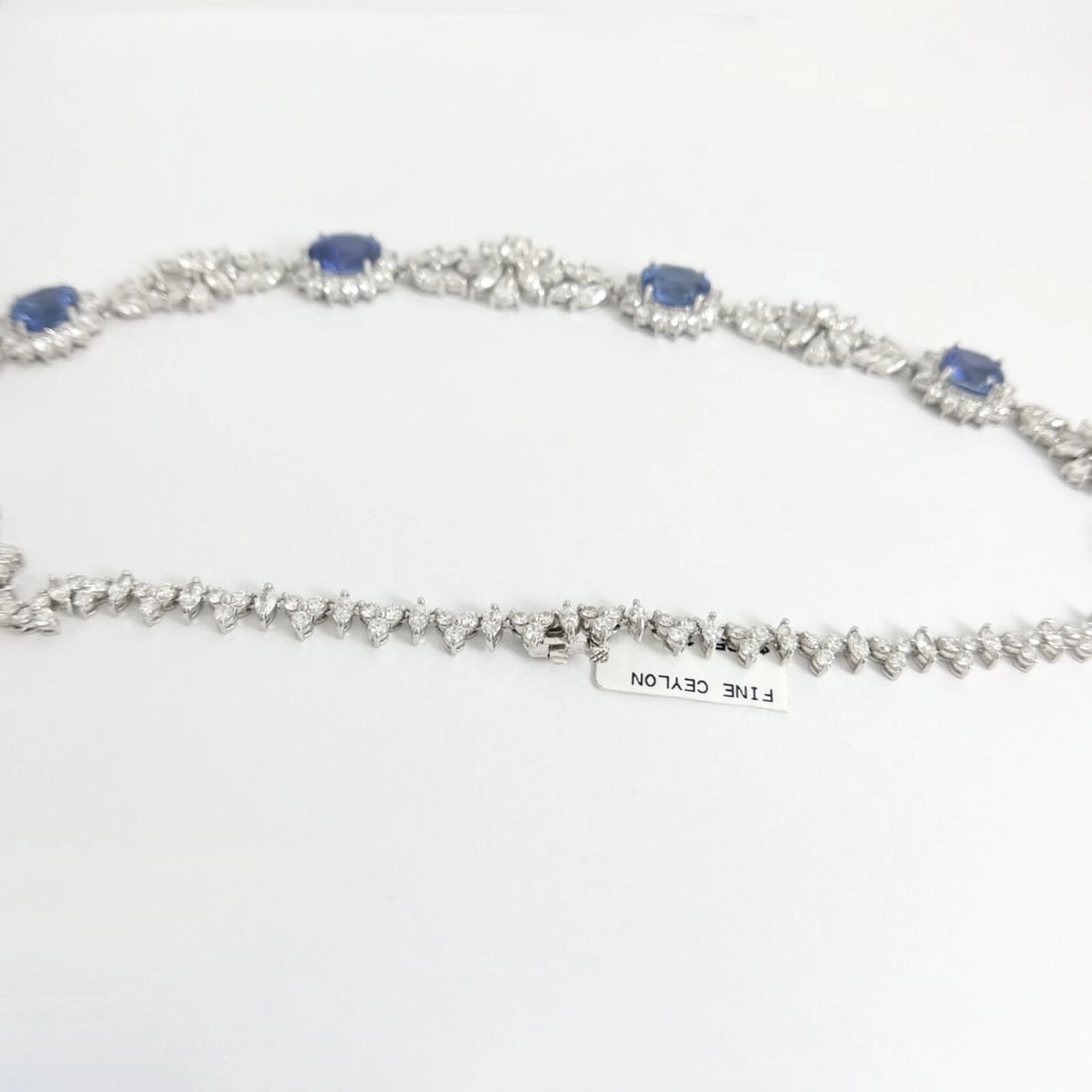 Sapphire Diamond Flower Halo Gemstone Fancy Necklace Platinum 49.71 CTW - 8